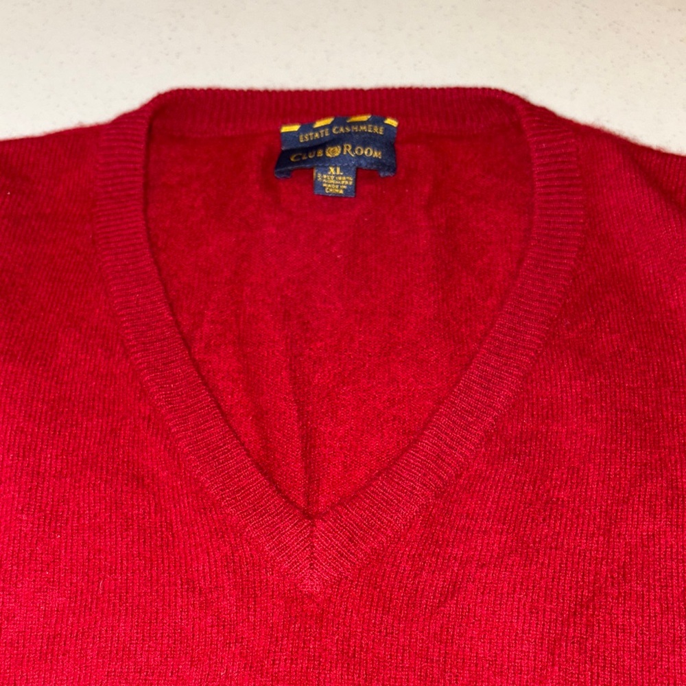 Club Room Mens Red XL Estate Cashmere V Neck Sweater